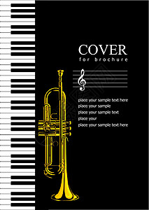 音乐封面以钢琴和喇叭图像为封面的小册子封面插画