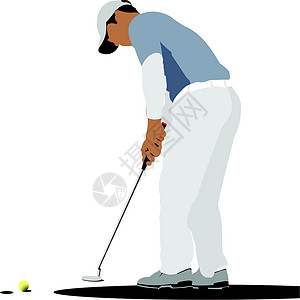 高尔夫打球Golfer 用铁俱乐部打球 矢量插图男性运动课程控制专注男人高尔夫球天空成人俱乐部插画