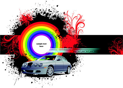 银渐色配有汽车图像的 Grunge 色画横幅插画
