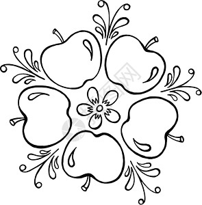 苹果叶子手绘民间艺术白色水彩装饰品卡通片草图黑色背景图片