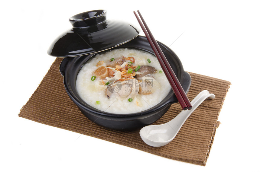 鸡尾粥大米锅海鲜稀饭文化餐厅早餐食物水平蔬菜猪肉午餐图片