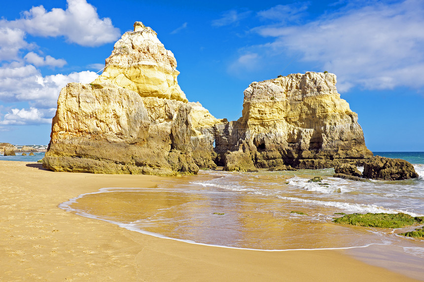 葡萄牙阿尔加夫的普拉亚达罗查海洋海浪海滩石头岩石图片