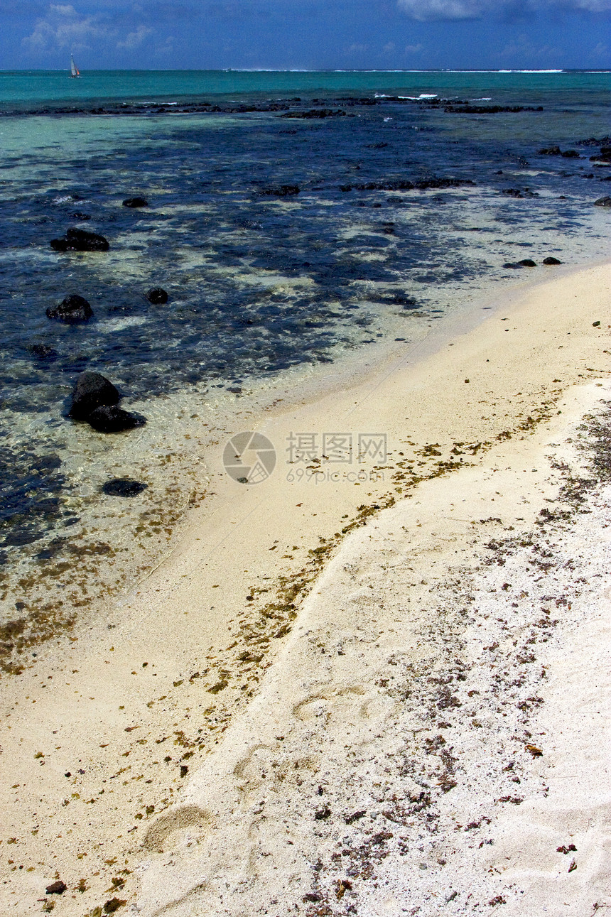 食草海藻泥土浅蓝色脚步蓝色海岸线海滩小岛海洋岩石泡沫衬套图片