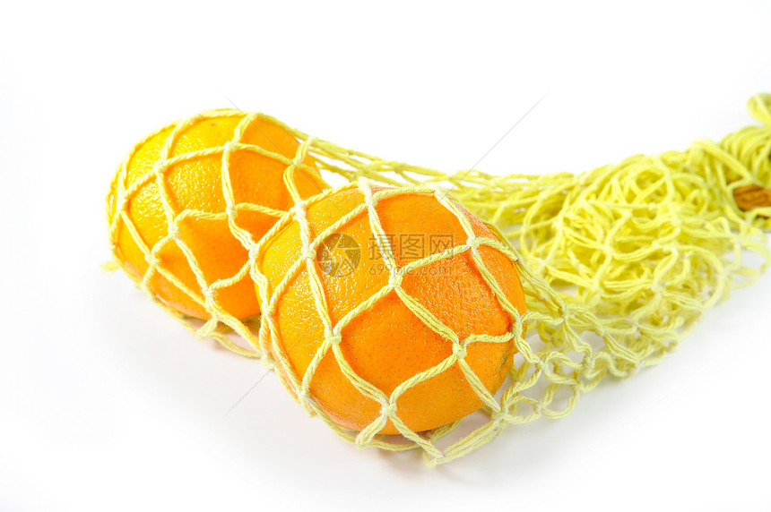 带橙子的字符串袋网兜饮食食物黄色工作室白色活力图片