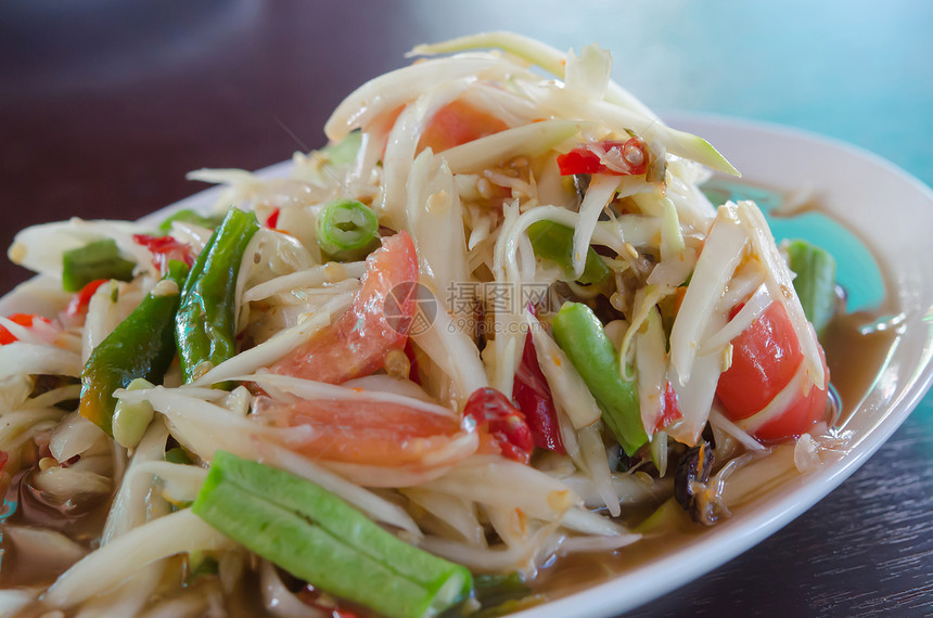 辣辣沙拉白色香料红色美食绿色木瓜沙拉蔬菜食物辣椒图片