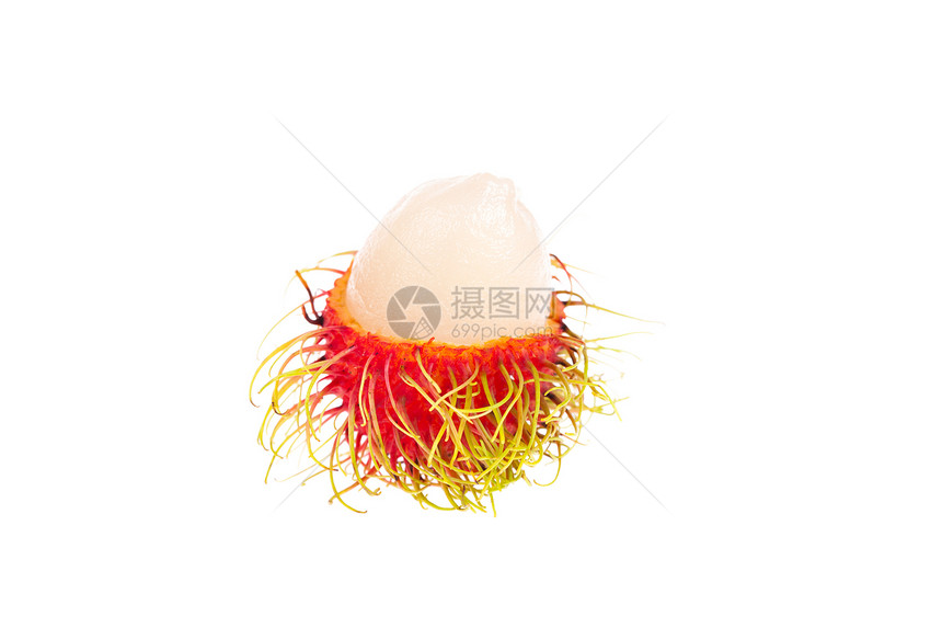 白背景孤立的拉姆布丹水果甜点皮肤头发市场收成营养食物红色热带异国图片