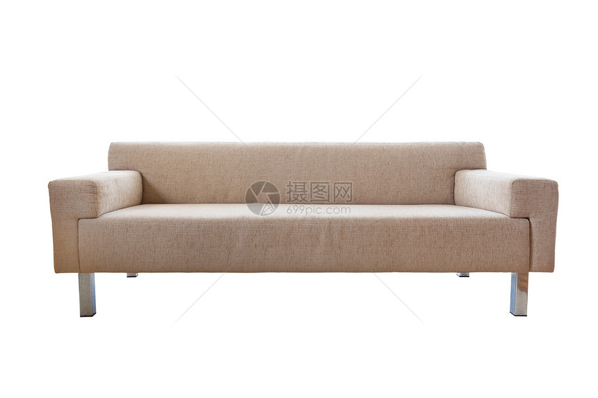 在白色背景上孤立的Luxurisous沙发装潢水平座位布艺家具枕头软垫织物长方形图片