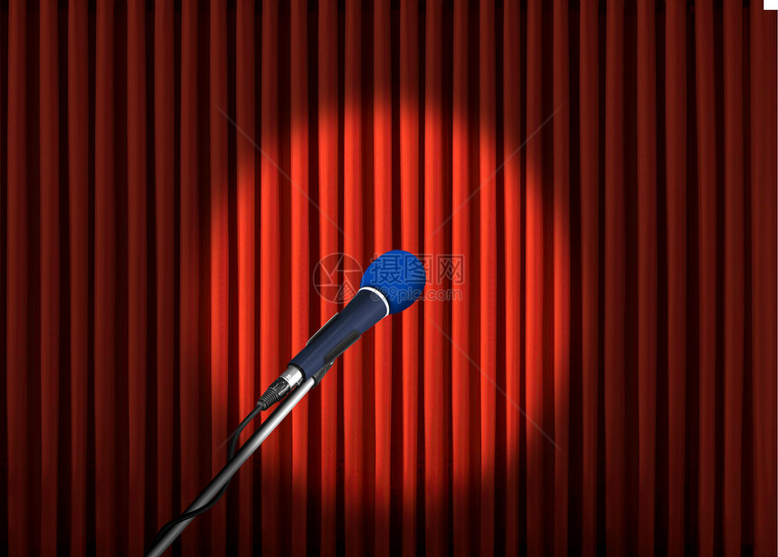 红色窗帘上显照的麦克风歌手工作室演讲金属面试居住体积说话记录唱歌图片