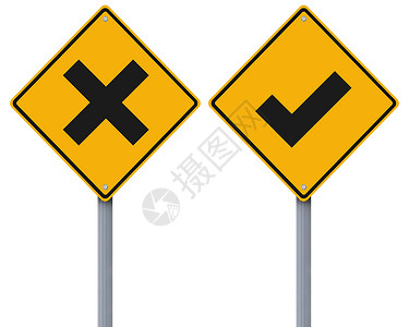 错误的答案右对错警告钻石答案路标白色黄色刻度十字决策标记背景