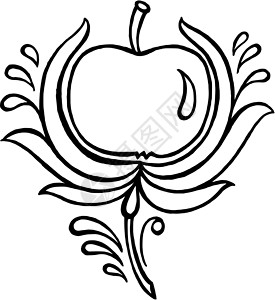 苹果卡通片叶子草图白色艺术装饰品手绘水彩黑色民间背景图片