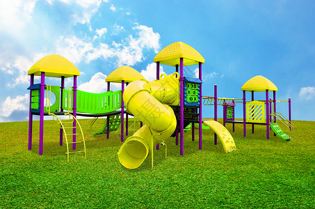 儿童在花园的操场中 天空清凉公园玩物闲暇地面塑料剧场校园花园娱乐土地背景图片