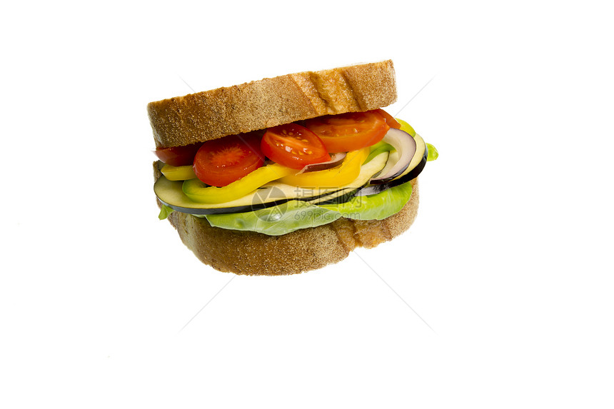 蔬菜三明治胡椒洋葱黄辣椒面包背景物体背光茄子图片