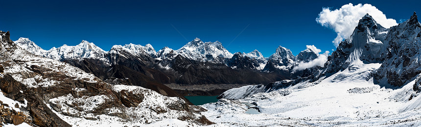 喜马拉雅山峰的全景 珠峰 Lhotse Nuptse和Ot图片