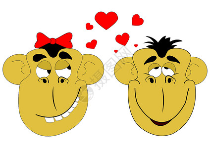 红色猴子素材两只爱人猴子的插图设计图片