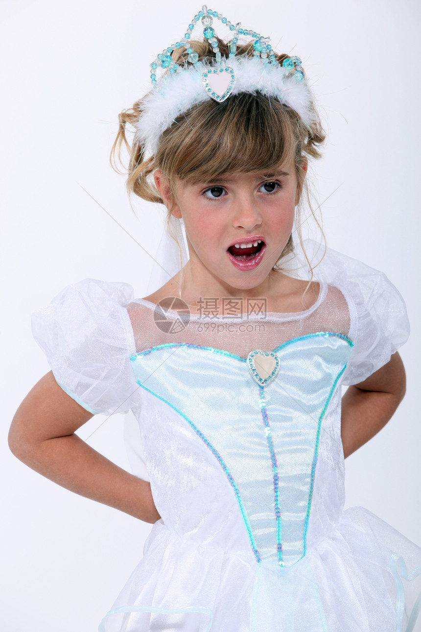 小公主女孩孩子头发皇冠裙子紫色牙齿回忆展示戏服图片