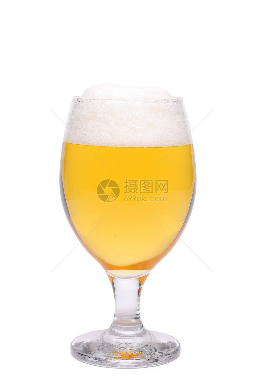 酒杯啤酒气泡水晶高脚杯金子反射玻璃白色水分泡沫工作室图片