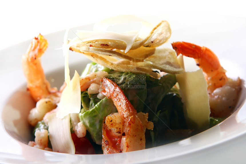 海食美食沙拉和虾食谱餐厅饮食起动机草本植物蔬菜香菜盘子海鲜烹饪图片