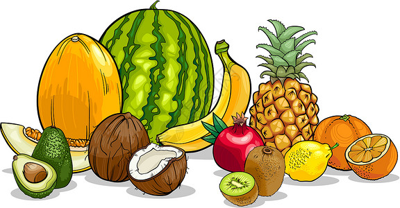 菠萝和椰子热带热带水果卡通漫画插图插画