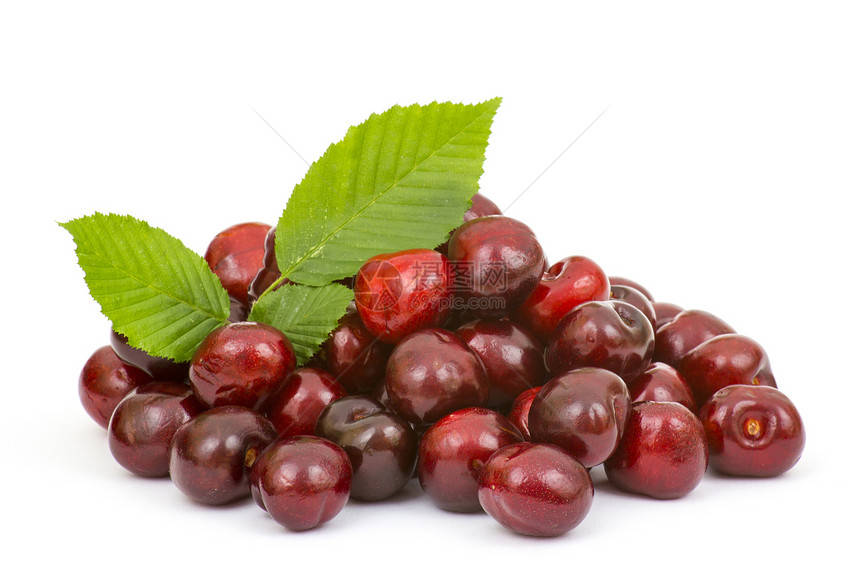 新鲜樱桃果味绿色叶子浆果红色养分饮食水果食物宏观图片
