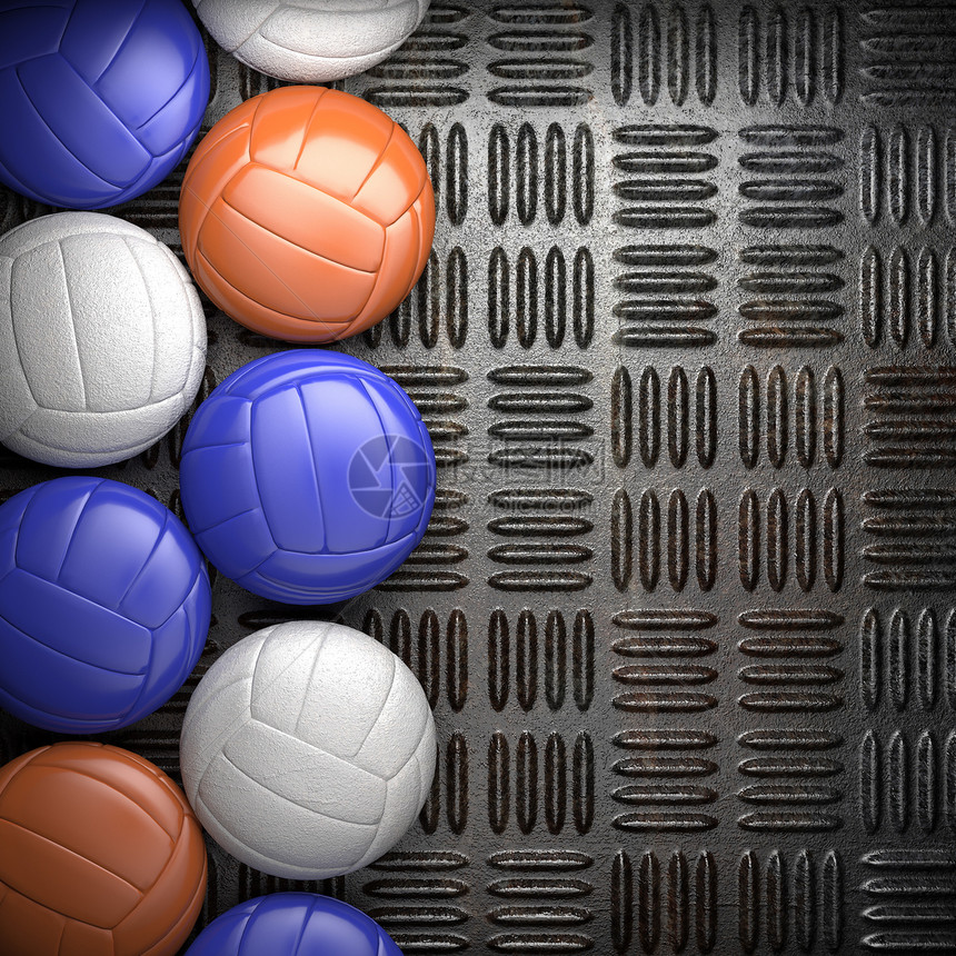 排球球和金属墙壁背景合金材料床单竞赛闲暇皮革插头圆圈团队游戏图片