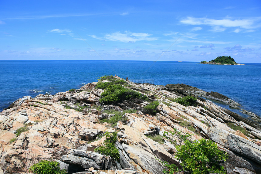 泰国沙美岛蓝色反射波浪海岸线植物群植物天空支撑晴天阳光图片