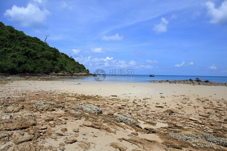 美丽的海景景观 泰国高山萨梅特岛石头天空海浪蓝色场景天蓝色晴天海洋冲浪环境图片