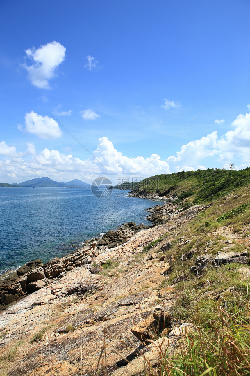 泰国沙美岛冲浪植被地平线岩石支撑海滩植物天空树叶蓝色图片