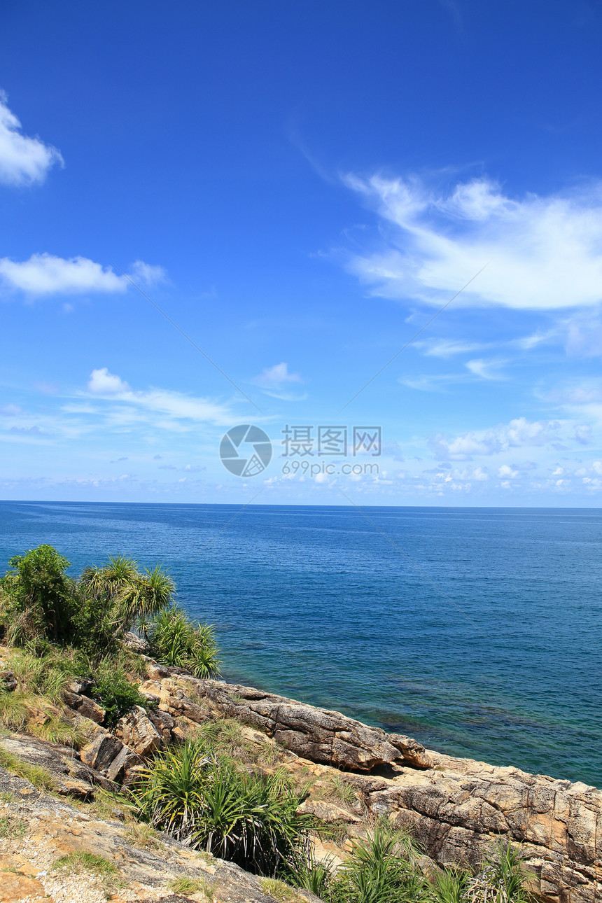 泰国沙美岛地平线天空植物群石头环境海滩树叶阳光蓝色支撑图片