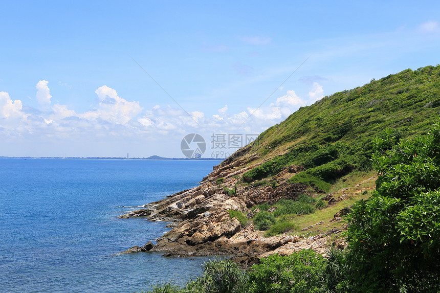 泰国沙美岛植被反射天空地平线支撑环境冲浪晴天石头热带图片