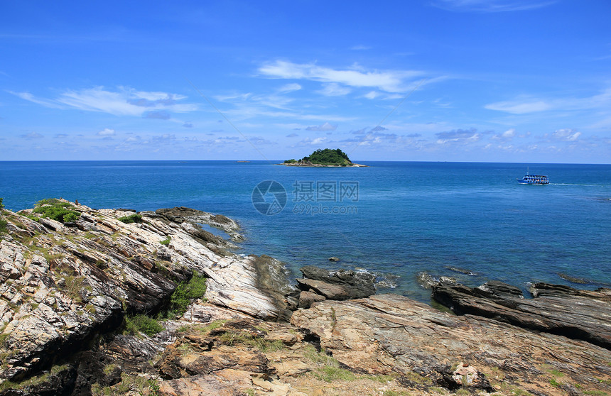 泰国沙美岛地平线支撑石头热带植物冲浪天空青色晴天环境图片