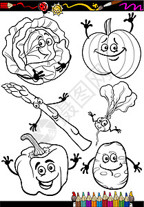 蜜本南瓜彩色书籍的卡通蔬菜卡通片胡椒插图漫画维生素植物绘画黑与白游戏染色插画