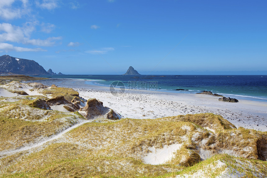 挪威湾乡村群岛顶峰天空海岸蓝色海滩支撑海洋孤独图片