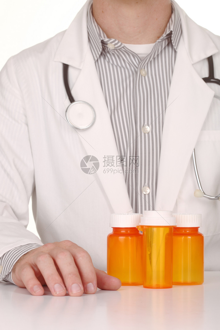 拥有空橙处方药瓶的医生职员供应商医师行业从业者药品男性外套保健职业图片