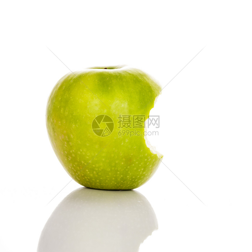 Bitten 绿色苹果图像图片