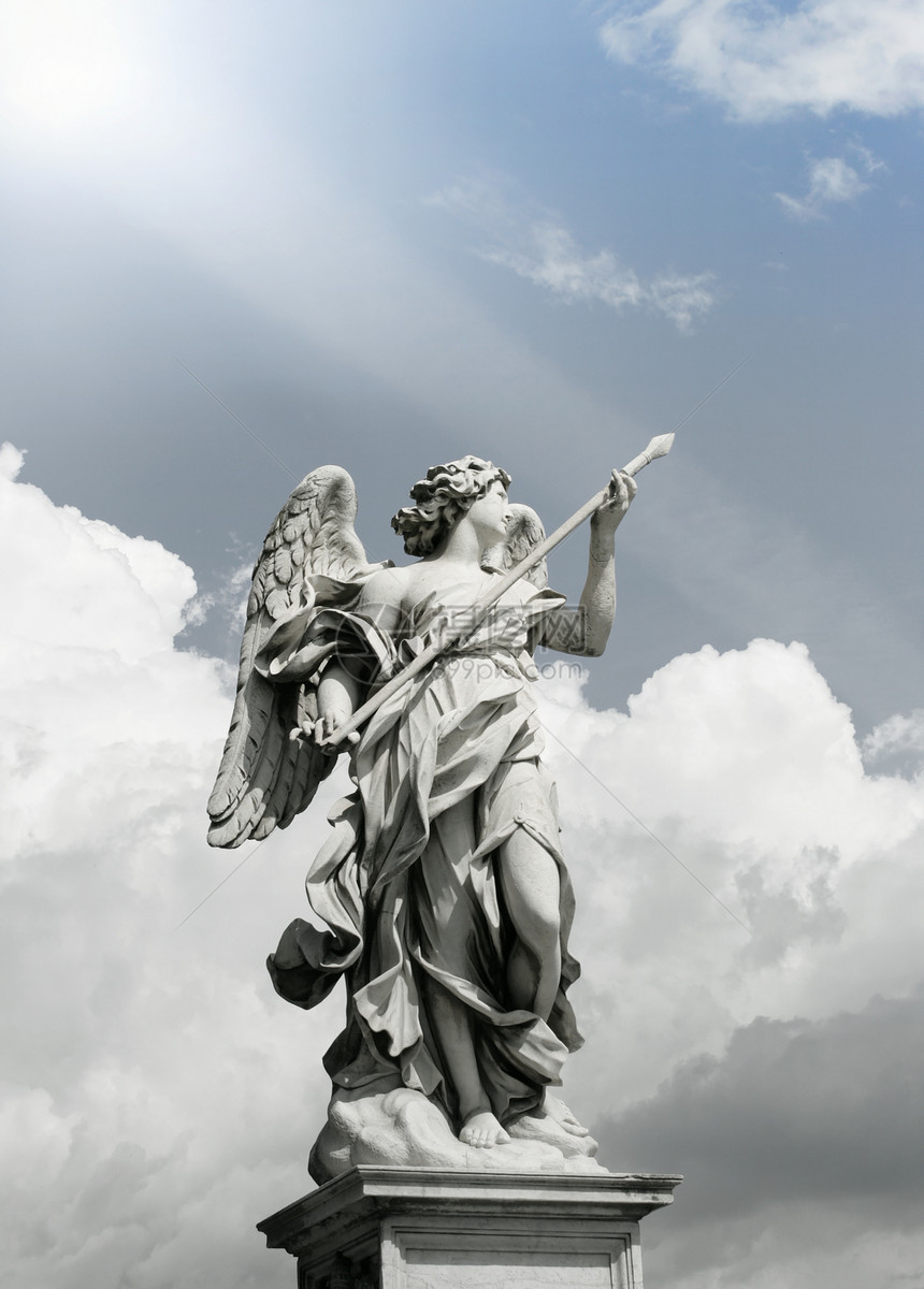 罗马天使多云雕像太阳天空闪电旅行艺术历史射线宗教图片