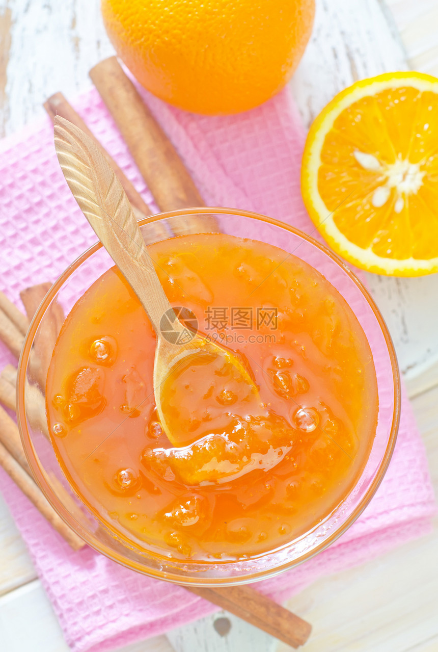橙果酱果味勺子香橼木头产品烹饪水果食物维生素厨房图片