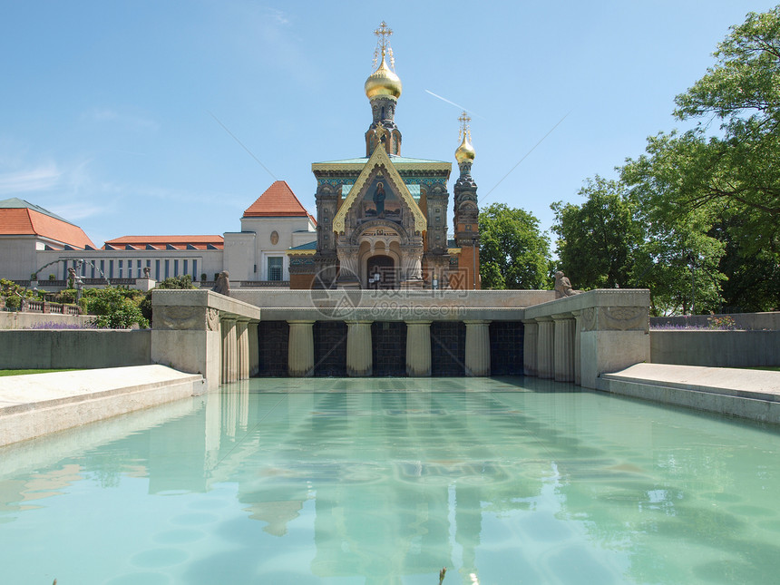 达姆施塔特的俄罗斯礼拜堂建筑学艺术家雕塑可乐喷泉水池自由地标纪念碑新作图片