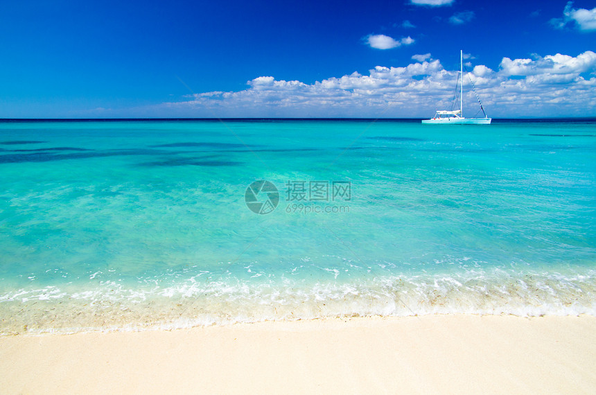 热带海洋蓝色边缘场景棕榈天空地平线太阳海浪气候阳光图片