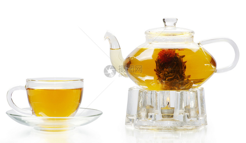 茶茶杯红色叶子一杯茶茶壶液体绿色玻璃杯子棕色水平图片