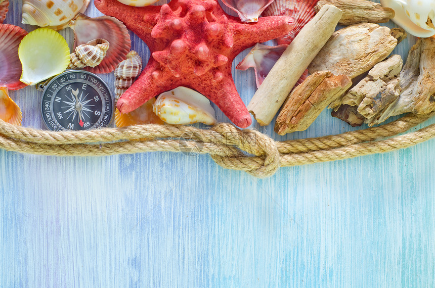 海壳和罗盘星星热带宏观海星季节地面框架沙丘艺术绳索图片