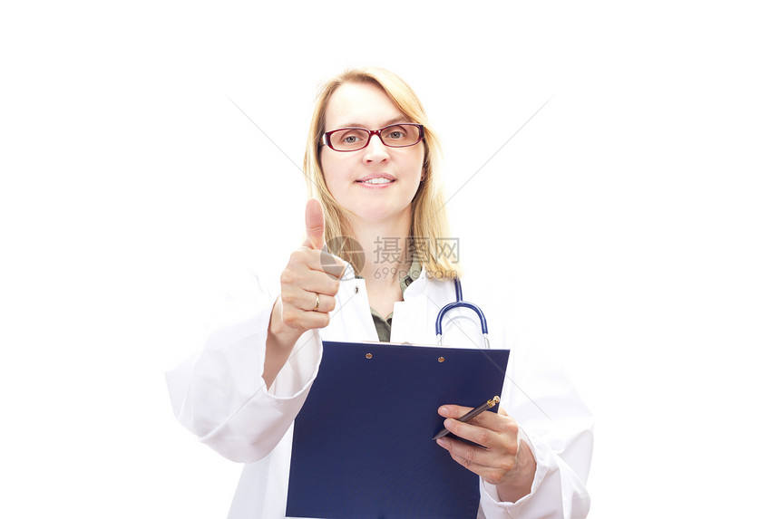 女医生 剪贴板显示拇拇指的女医生图片