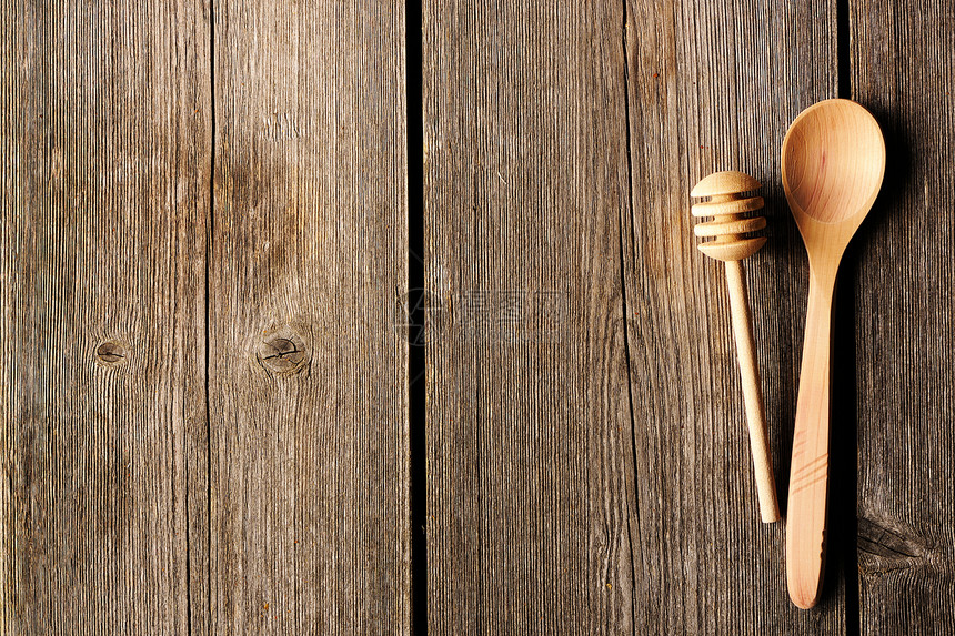 木勺和家庭桌子用具食物木头厨房棕色木板蜂蜜工具图片