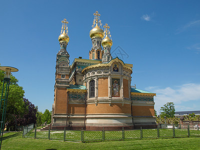 昆斯特勒达姆施塔特的俄罗斯礼拜堂建筑学纪念碑新作雕像风格艺术家联盟喷泉水池可乐背景