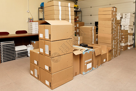 仓库装运项目贸易船运后勤电子产品服务盒子车库纸箱高清图片