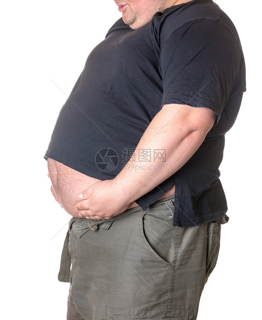长肚子的胖子肥胖疾病成人重量脂肪裤子暴饮暴食饮食尺寸白色图片