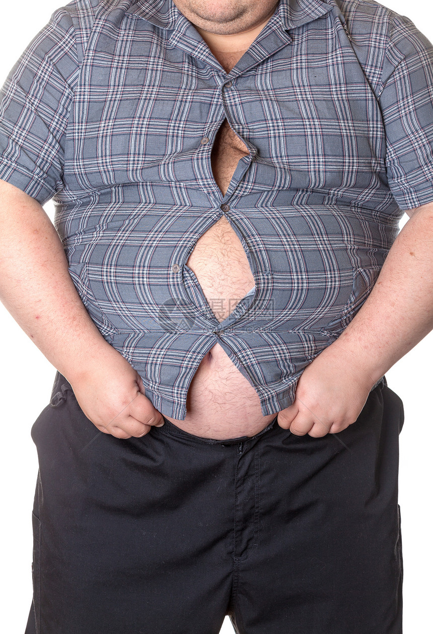 长肚子的胖子腰围衬衫肥胖脂肪成人腰部白色暴饮暴食疾病减肥图片