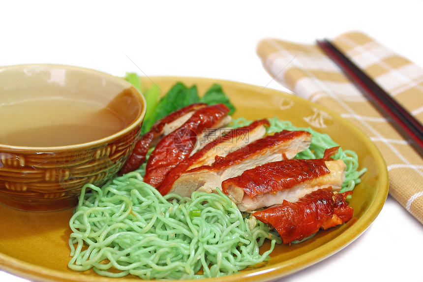 烤鸭面加汤白菜食品食物面条用餐美食蔬菜筷子图片
