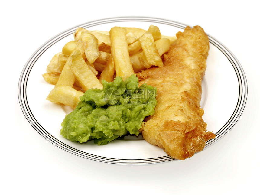 鱼类和芯片绿色食物英语海鲜白色糊状盘子鳕鱼油炸图片