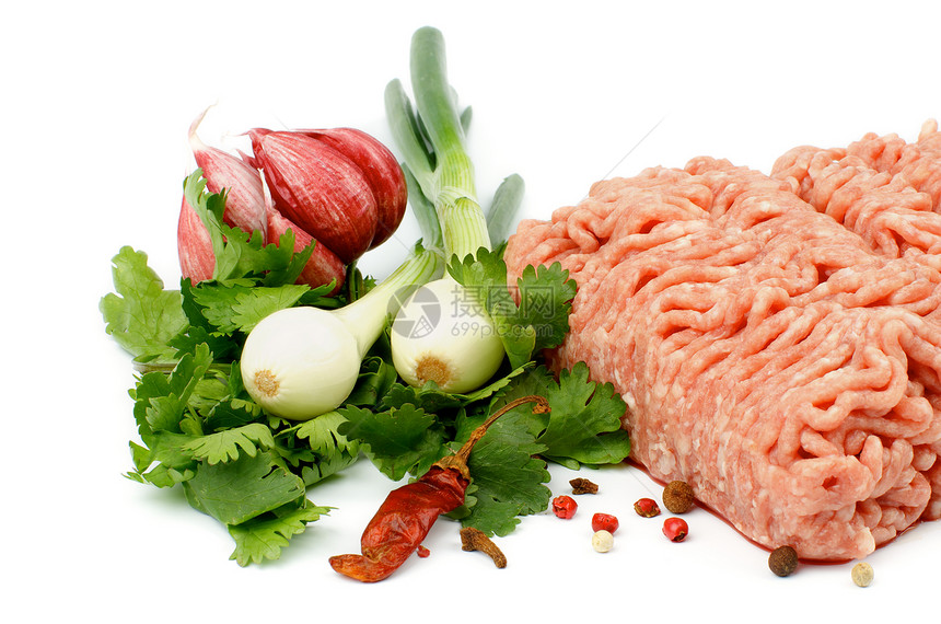 排泄肉类香菜粉色香料红色生食饮食红肉猪肉碎肉牛肉图片