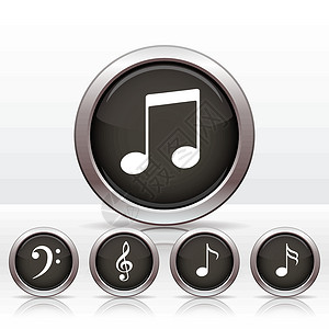 原创音乐设置带有音乐音符图标的按钮插画